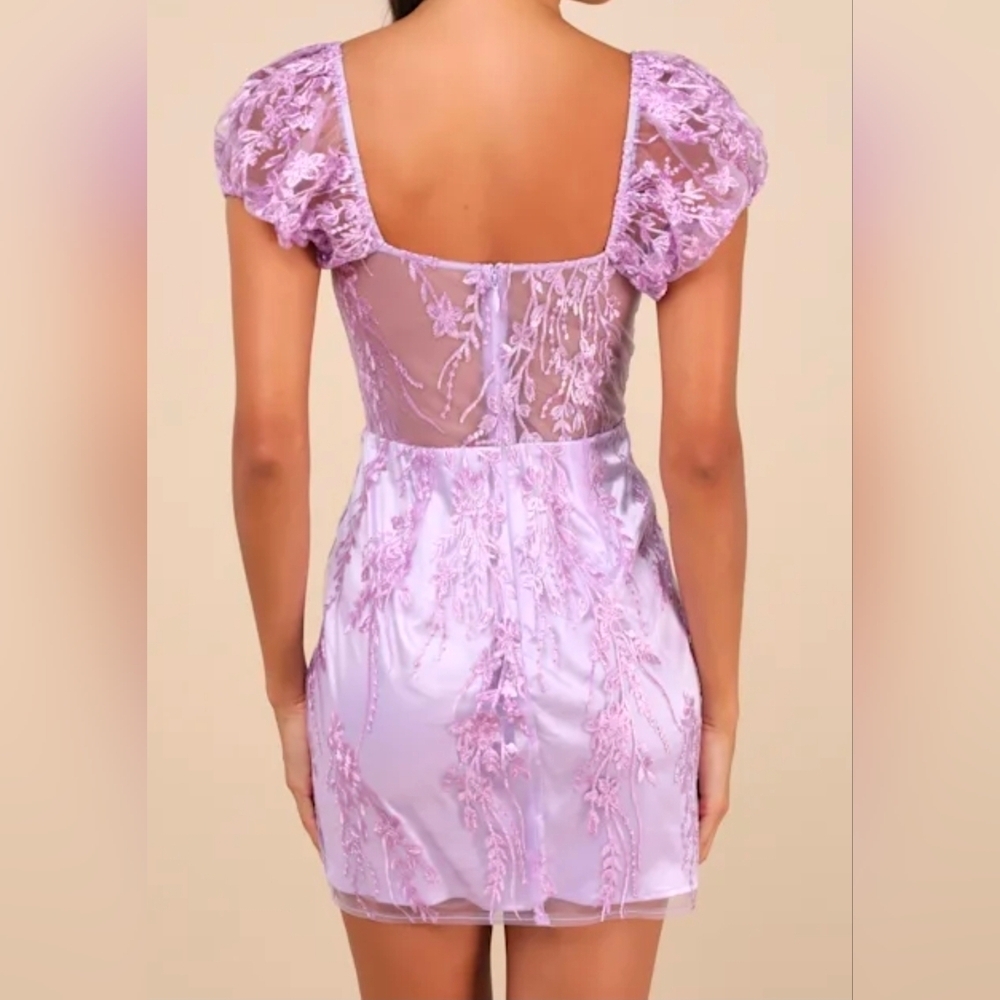 Lulus Seriously Cute Lavender Floral Embroidered Mesh Puff Sleeve Mini Dress - Picture 5 of 10